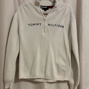 Tommy Hilfiger quarter-zip mock neck sweater in a cream 100% cotton